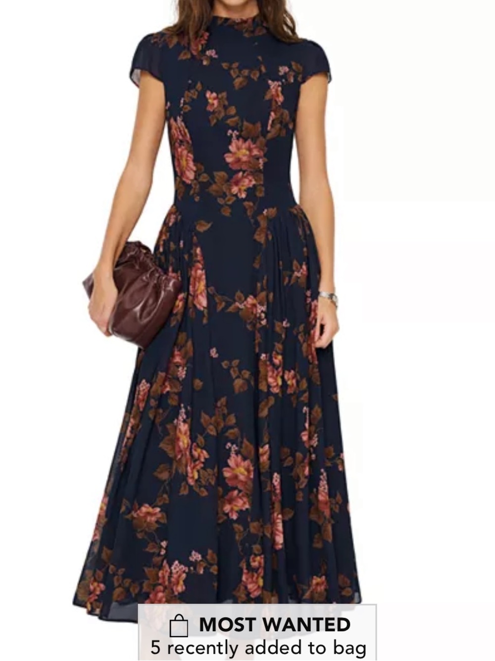 REFORMATION 10 L Blue crepe MAVEN lyric  Floral Midi Dress in Navy
